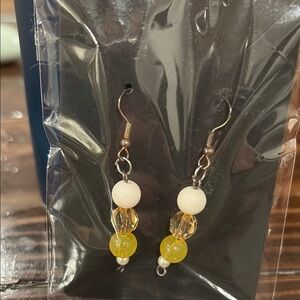 Elegant Yellow and White Beaded French hook Earrings